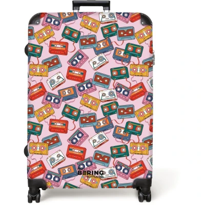 Afbeelding van NoBoringSuitcases.com® Koffer groot Reiskoffer lichtgewicht Retro disco cassettes patroon kleurrijk Rolkoffer met 4 wielen Grote trolley XL 98 liter bagage
