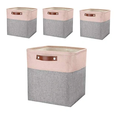 Afbeelding van Mangata Kallax Opbergdozen, set van 4 stoffen opbergkubussen met handgrepen (33x38x33cm, grijs roze)