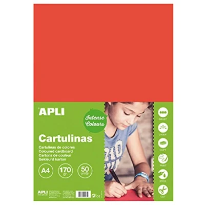 Afbeelding van APLI 14239 Rood A4 Cardstock 170 g 50 vellen