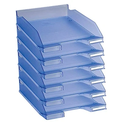Afbeelding van Exacompta ref. 11310D Set van 6 Brievenbakken COMBO MIDI formaat 34,6x25,5x6,5 cm voor A4 documenten + doorschijnende ijsblauwe kleur