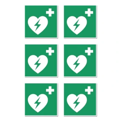 Afbeelding van Geautomatiseerde externe defibrillator (AED), reddingsteken: E010 DIN EN ISO 7010 / ASR A1.3 sticker: 5 cm, 6 stuks