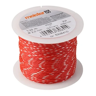 Afbeelding van Meister Metselaarskoord rood/wit 100 m lengte Ø 2,0 mm polypropyleen gevlochten knoopvast scheurvast &amp; belastbaar op spoel/richtsnoer/bouwsnoer/loodsnoer/bestratingskoord / 6306410