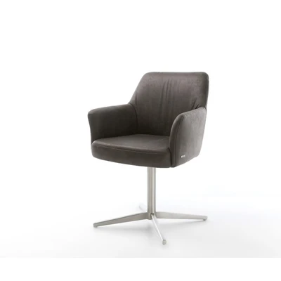 Afbeelding van DELIFE Draaistoel Xana Flex met armleuning microvelours antraciet vintage kruispoot roestvrij staal 360 draaibaar pocketveer kern