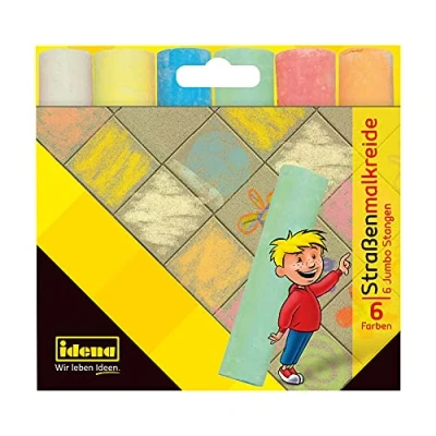 Afbeelding van Idena 621731 Straatverfkrijt in kartonnen doos, 6 staafjes verschillende kleuren, voor het schilderen van asfalt, bestrating of beton