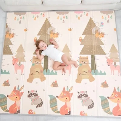 Afbeelding van Baby Speelmat 180x200x1.5cm XXL Omkeerbare Foam Vloermat Speeltapijt Zintuiglijke Ontwikkeling Speelkleed Cadeau Schatje (G)