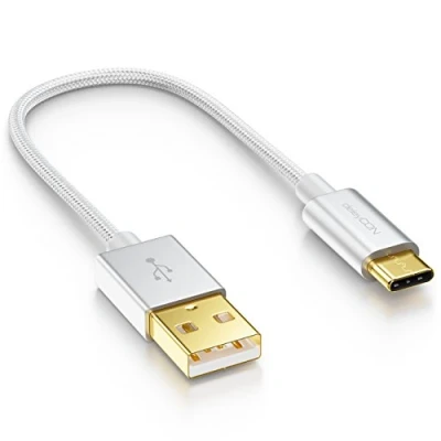 Afbeelding van deleyCON 15cm USB C Kabel Oplaadkabel Datakabel Nylon + Metalen Stekker naar A Compatibel met Apple Samsung Google Huawei Xiaomi Tablet Laptop PC Zilver