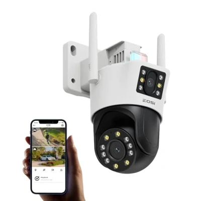 Afbeelding van ZOSI 8MP Wi Fi Beveiligingscamera voor Buiten met Dubbele Lens (4 MP + 4 MP), 2,4 GHz WiFi Pan/Tilt Camera, 2 Weg Audio, Personendetectie, C298 Pro