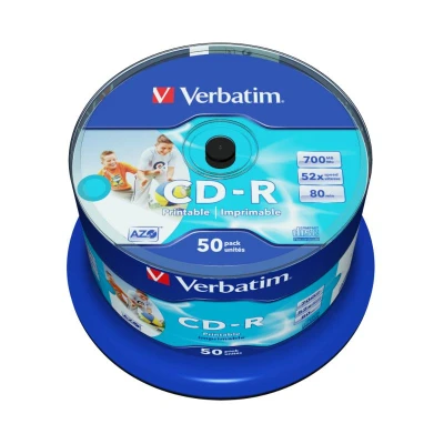 Afbeelding van CD R 80 Min/700 MB VERBATIM 52x Speed bedrukbaar Inkjet FS Cakebox 50 stuks