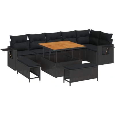 Afbeelding van vidaXL 9 delige Tuin Sofa Set met Kussens Zwart Poly Rattan Acacia