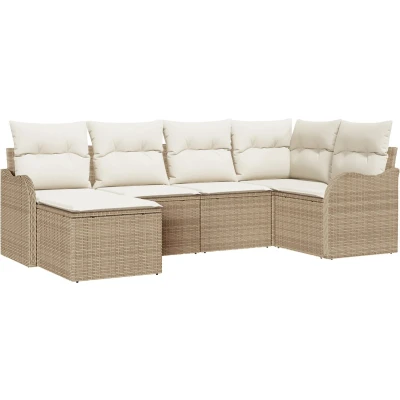 Afbeelding van vidaXL 6 delige Tuin Sofa Set met Kussens Beige Poly Rattan, 2 zits Opslag &amp; Rattan