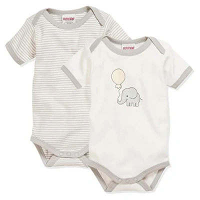 Afbeelding van Playshoes Romper Olifant Korte Mouw Beige/wit 2 Stuks Mt 74/80