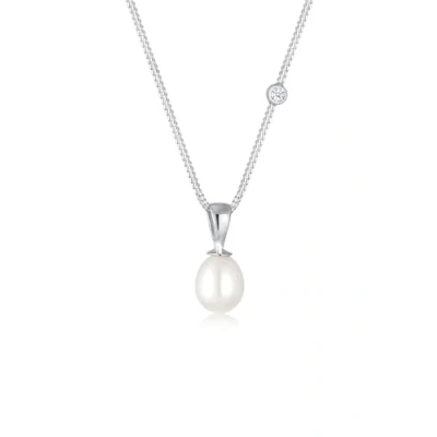 Afbeelding van Elli PREMIUM dames Halsketting drop hanger elegant met zoetwater gekweekte parels en diamant (0.03 ct.) in 925 sterling zilver