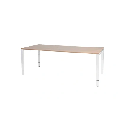 Afbeelding van Domino bureau, hoogte instelbaar (62 85cm) met 200x90cm &#039;zwevend&#039; havana/ kersen licht 25mm blad en wit (RAL9010) N poot frame