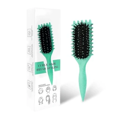 Afbeelding van Curl Defining Brush, Define Styling Haarborstel voor het kammen en Vormen van Heren Vrouwenkrullen om trekken te verminderen, Nylon Varkenshaar, Enhancing, Unisex (Groen)