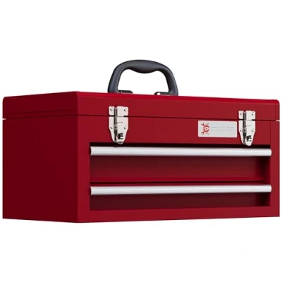 Afbeelding van DURHAND Werkzeugkoffer leer, 46 x 24 22 cm Werkzeugkasten mit 2 Schubladen, oberes Staufach, Handgriff, Werkzeugkiste Schloss, aus Stahl, Rot