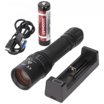Afbeelding van Weltool M8 zoombare LED zaklamp met 860 lumen, bereik 574 meter, inclusief 18650 Li Ion accu en oplader