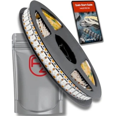 Afbeelding van AZDelivery 5M WS2812B Ledstrip, 144 leds/m, pixels/m, RGB, adresseerbaar, 5050 SMD leds, IP20, wit, niet waterdicht