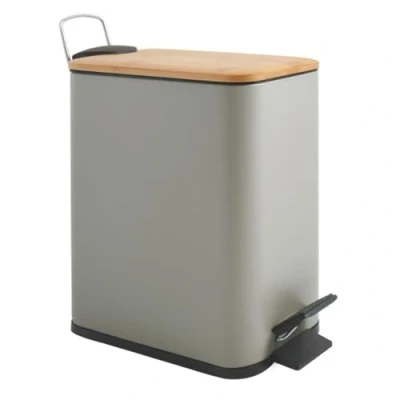 Afbeelding van Spirella Erik Pedaalemmer, staal en bamboe, 5 l, taupe, mat