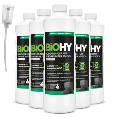 Afbeelding van BiOHY Vloerreiniger voor dweilrobot station met sinaasappelgeur (6 x 1 liter) + doseerder reinigingsmiddel concentraat alle wis en robotstofzuigers natte functie schuimarm &amp; streepvrij