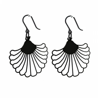 Afbeelding van Allergievrij Waaier lange oorbellen Zwart Charme Bijoux