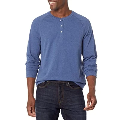 Afbeelding van Amazon Essentials Men&#039;s Henley shirt met normale pasvorm en lange mouwen (verkrijgbaar in grote maten), Heideblauw, L