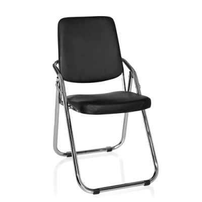 Afbeelding van hjh OFFICE, 706300, bezoekersstoel, conferentiestoel, ESTO, zwart, staal + kunstleer, inklapbaar comfort gastenstoel met stabiel vrijdragend frame, gevoerde zitting en rugleuning, niet stapelbaar