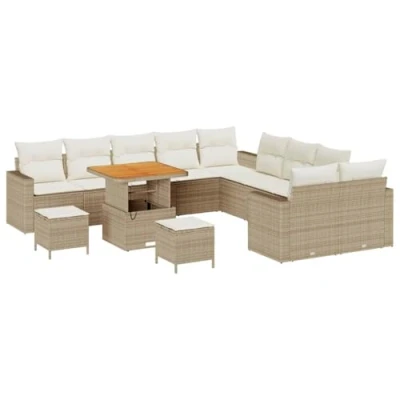 Afbeelding van vidaXL 13 delig tuin sofa set met kussens Beige Poly Rattan Acacia