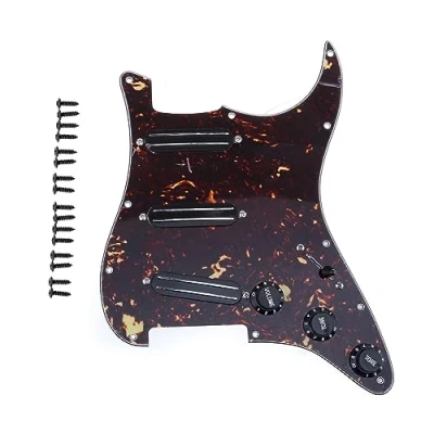 Afbeelding van Musiclily 11 Schroefgaten SSS Pickguard Loaded Slagplaat met Hot Rail Hoge Output Element Set voor Fender Squier Strat Elektrische Gitaar, 4 laags Tortoise Shell