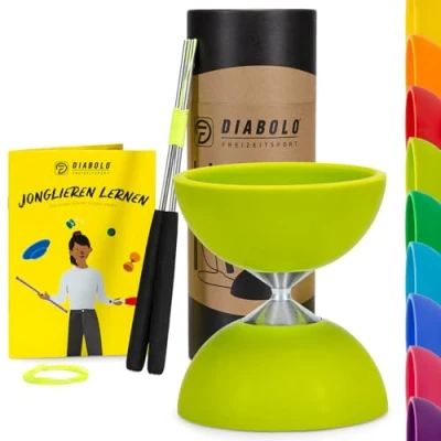 Afbeelding van Diabolo Freizeitsport Jongleerset Basic met (lichtgroen), handsticks van aluminium, reservekoord (160 cm) en gedrukte handleiding ideaal om cadeau te geven voor kinderen, beginners