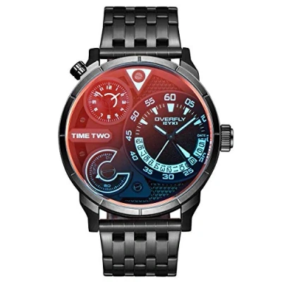 Afbeelding van Alienwork Herenhorloge Zwart Metalen Armband Kalender Meerdere Tijdzones XL Oversized