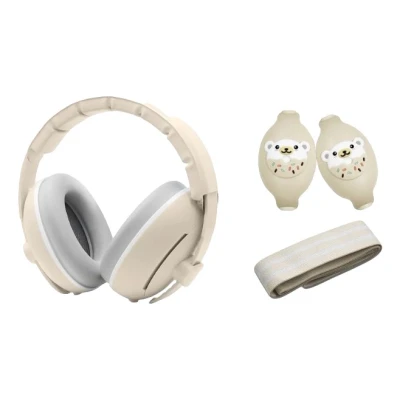 Afbeelding van Youha gehoorbeschermingsset geschikt voor Baby’s en Peuters (0 4 jaar) 2 in 1 set Anti slip klitterband Kleur: Beige