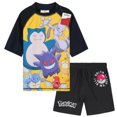 Afbeelding van Get Trend Badpak voor jongens en jongeren, 2 delig, met zwemshorts kinderen tanktop kinderen, vakantie, strandaccessoires, Zwart Pokemon, 9 10 Jaren