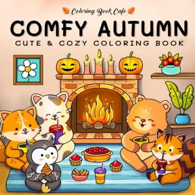 Afbeelding van Comfy Autumn: Coloring Book for Adults &amp; Teens Featuring Autumn Hygge Scenes with Super Cute Animal Characters Stress Relief and Relaxation