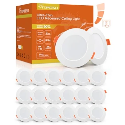 Afbeelding van Led inbouwspot, dimbaar, extra plat, 5 W, 450 lm, komt overeen met 50 gloeilamp, IP44, waterdicht, badkamer, warm wit 2700 3000 K, gat Φ75 85 mm, AC220 240 V, voor keuken, woonkamer, 20 stuks