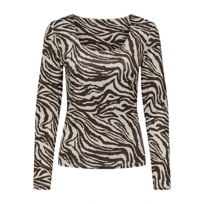 Afbeelding van Only T shirt Onllone Aop L/s Two Way Top Jrs 15354789 Demitasse/zebra Dames Maat XS