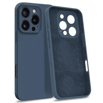 Afbeelding van MyGadget Siliconen hoes compatibel met iPhone 16 Pro [viervoudige bescherming] Hardcase microfiber voering Schokbestendig hoesje in donkerblauw