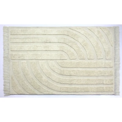 Afbeelding van Vloerkleed Pastrana Japandi 100% Wol Design Tapijt Creme Beige Rechthoek 160x230 cm