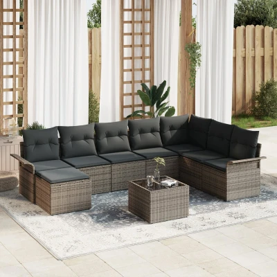 Afbeelding van vidaXL 8 delige tuinsofa set met kussens Grijze Poly Rattan