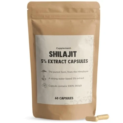 Afbeelding van Cupplement Shilajit 60 Capsules 5% Extract Resin 500 MG Per Capsule 100% Pure Superfood Geen Poeder, Bio, Biologisch, Druppels, Hars, Tabletten of Gummies Uit Himalaya Testosteron Supplement Sjilajit Silajit Shilahit Mumijo
