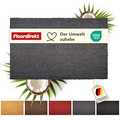 Afbeelding van Floordirekt deurmat voor binnen en buiten, 50 x 80 cm, grijs, van kokos, vuilvangmat huisdeur, antislip voetmat, kokosmat, voetveger (24 mm)