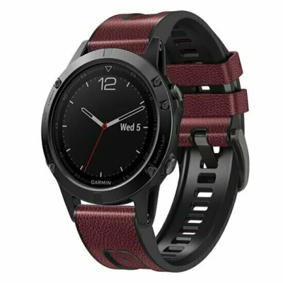 Afbeelding van leer + siliconen bandje Bordeaux Garmin Instinct 3 / E 45mm