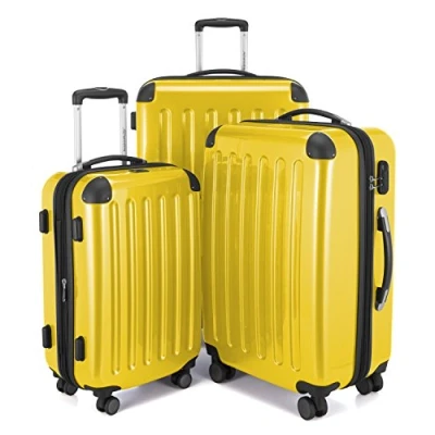 Afbeelding van HAUPTSTADTKOFFER Alex Koffer met harde schaal, trolley, reiskoffer, 4 dubbele wielen, uitbreiding, geel, Set, set koffers