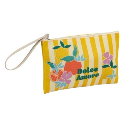 Afbeelding van Clairefontaine 116285C Een multifunctioneel etui van katoen, citrus/bloemen/strepen 22,5 x 15 cm Grote capaciteit Opslag pennen/potloden/viltstiften Dolce Amore collectie