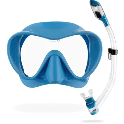 Afbeelding van CRESSI Frameless F1 Combo Set Duikmasker + Snorkel Dry voor Duiken en Snorkelen, Blauw metallic, Eén Maat, Unisex Volwassene