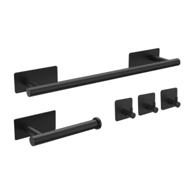 Afbeelding van Ibergrif 5 delige badkameraccessoireset, zwarte toiletrolhouder, handdoekhouder, haak, wandmontage of zelfklevend, zonder boren M34452B