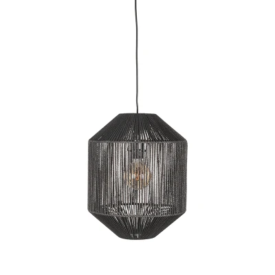 Afbeelding van LABEL51 Hanglamp Ibiza Zwart Jute 1 Lichts Cilinder Majorr