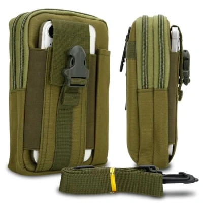 Afbeelding van Cadorabo tactische mobiele telefoon etui in EFFEN GROEN molle EDC compatibel met Apple iPhone 15 PRO MAX schouderriem houder extra militaire riem max. 6,7 inch heuptasje