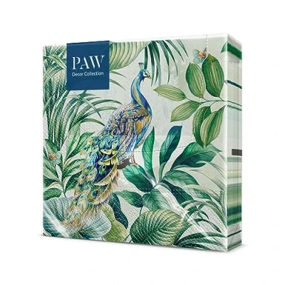 Afbeelding van PAW Papieren Servetten 3 laags (33 x 33 cm) I 20 Stuks Gedrukt met Inkt op Waterbasis Verjaardag Decoratie Tafelversiering Natuur, Dieren Motief Kleur: Peacock