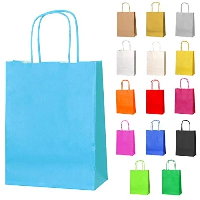 Afbeelding van Thepaperbagstore 5 Kleine Papieren Zakjes Voor Feestjes, Zoetwaren En Geschenken Met Gedraaide Handvatten Lichtblauw 180x220x80mm