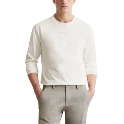 Afbeelding van Marc O&#039;Polo LOGO Print AT Centre Front Ribbed NECK TRIM Longsleeve, Heren, Maat: XXL, Egg white